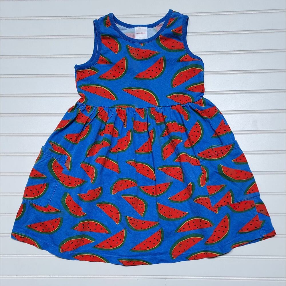 Hanna Andersson Watermelon Sleeveless Playground Dress with Pockets Size 8 Blue